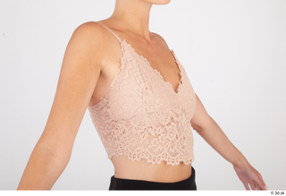 Vanessa Angel beige lace crop top casual upper body 0008.jpg